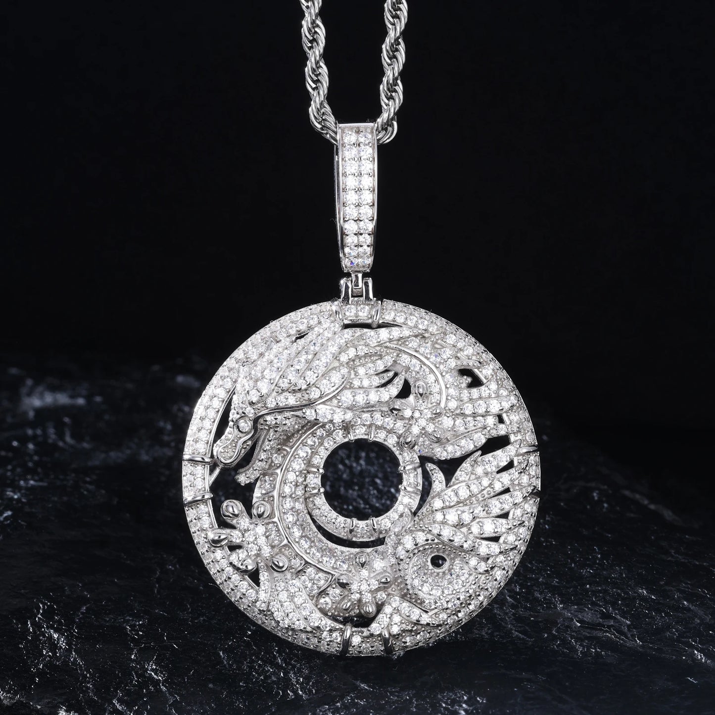 S925 Moissanite Dragon & Phoenix Medallion - Different Drips