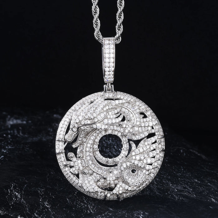 S925 Moissanite Dragon & Phoenix Medallion - Different Drips