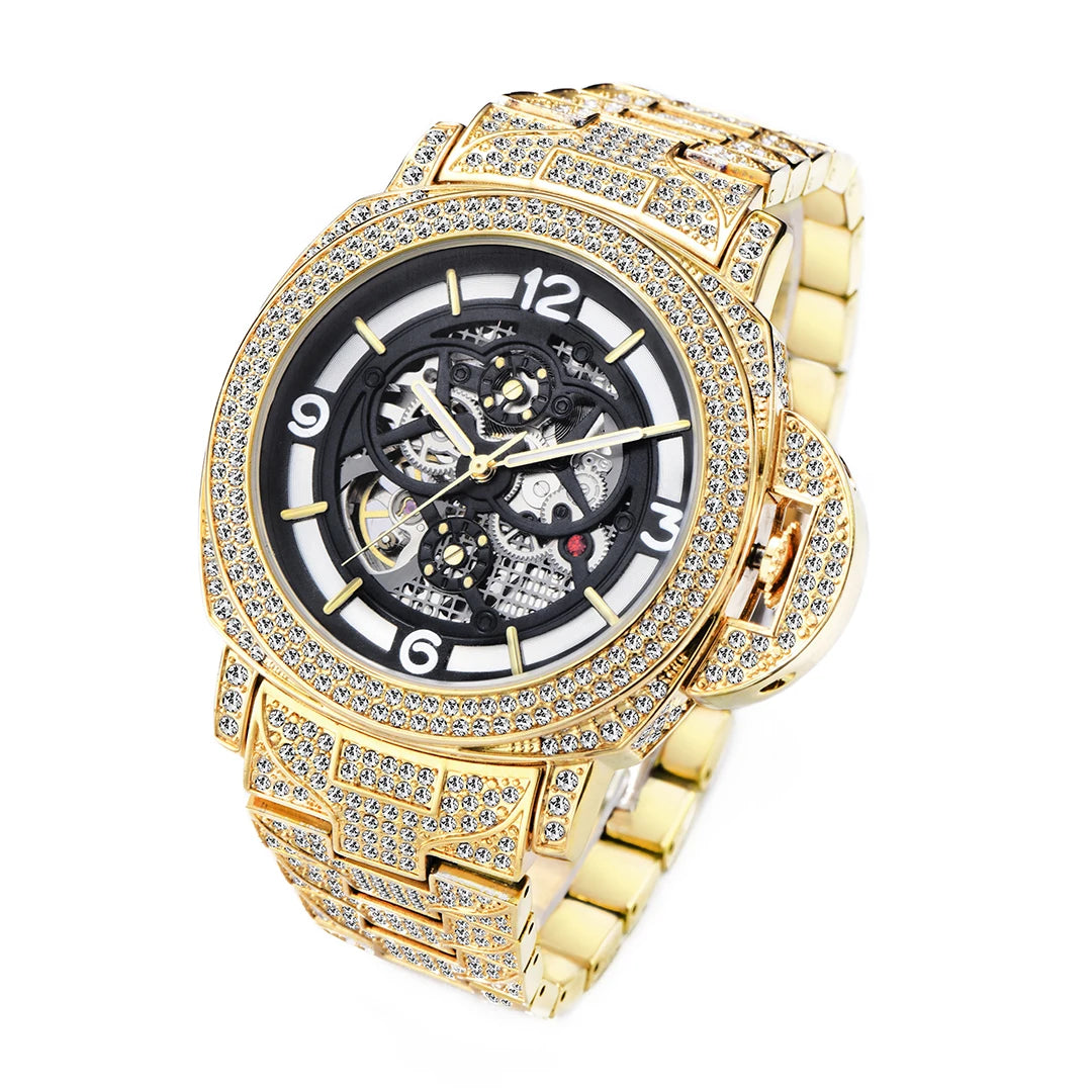 Automatic Skeleton Gold Pave Watch - Different Drips