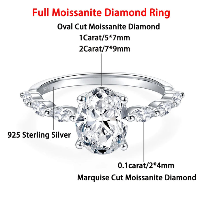 Women's S925 Moissanite Oval/Marquise Cut Ring - Different Drips