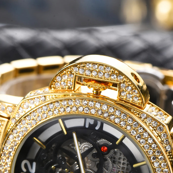 Automatic Skeleton Gold Pave Watch - Different Drips