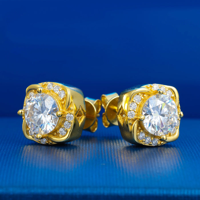 S925 Moissanite Diamond Cushion Halo Stud Earrings - Different Drips