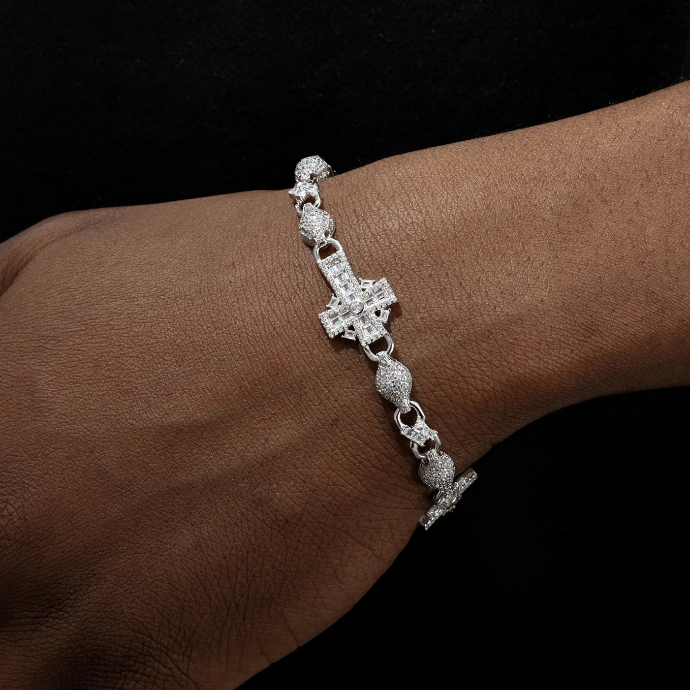 S925 Moissanite Baguette Cross Infinity Ball Link Bracelet - Different Drips