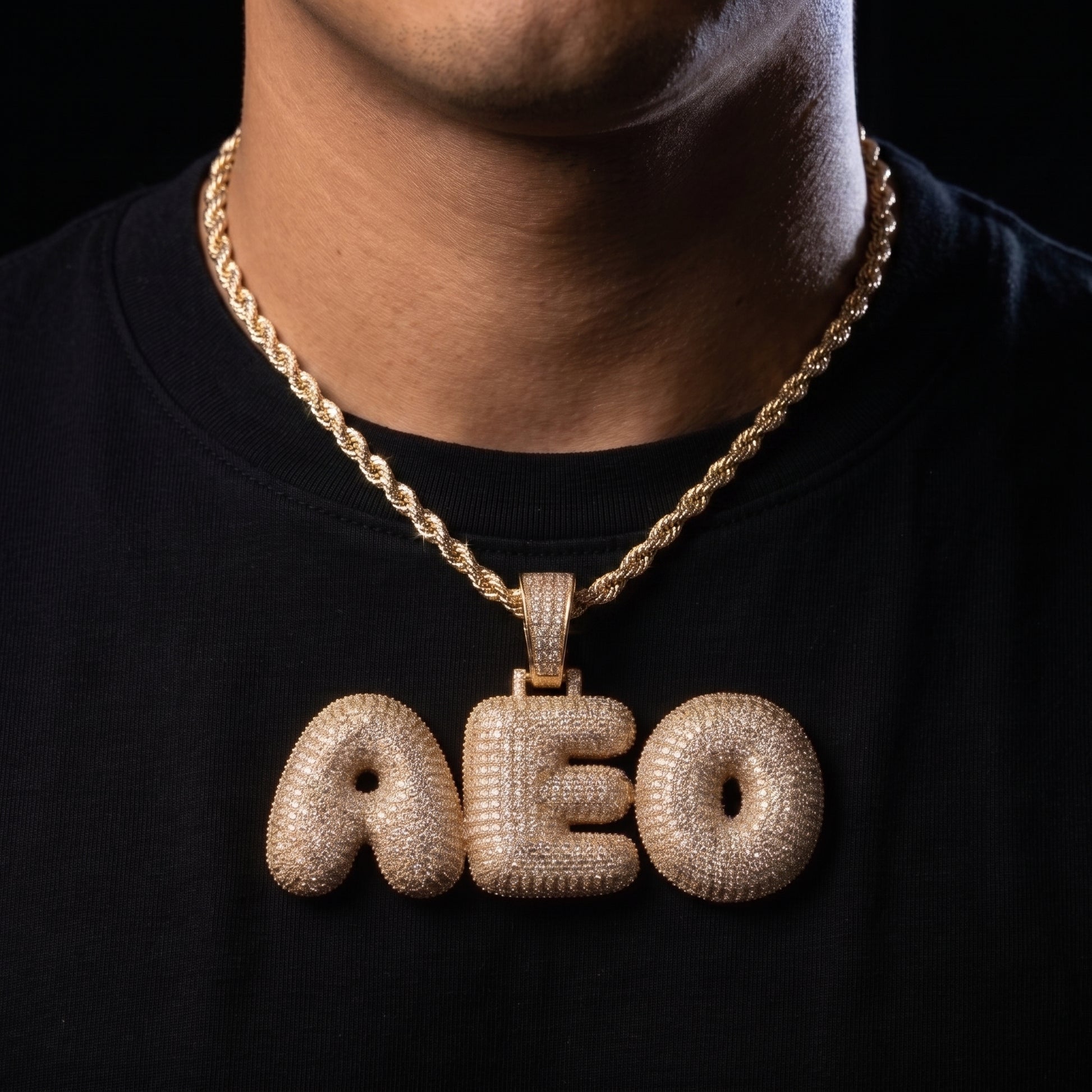 Bubble Font Custom Letter Pendant Yellow Gold - Different Drips