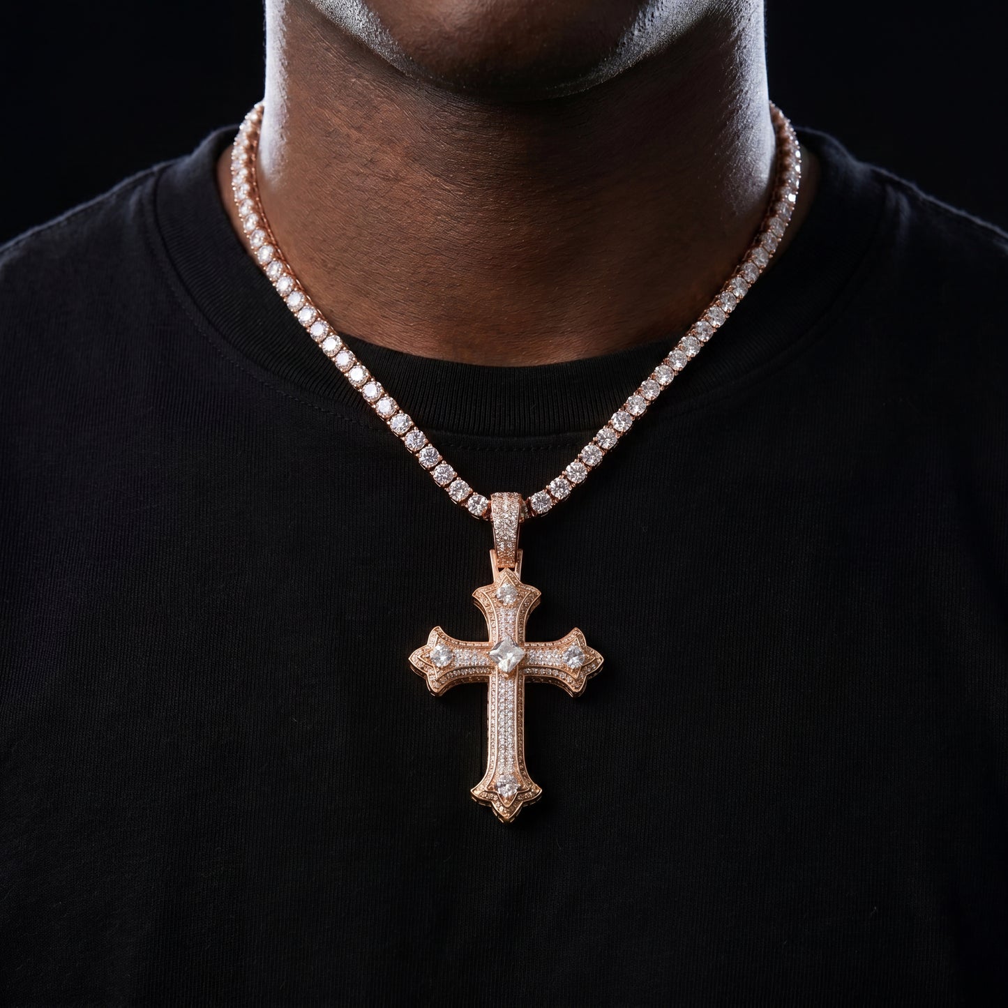 Colored Gem Iced Cross Pendant - Different Drips