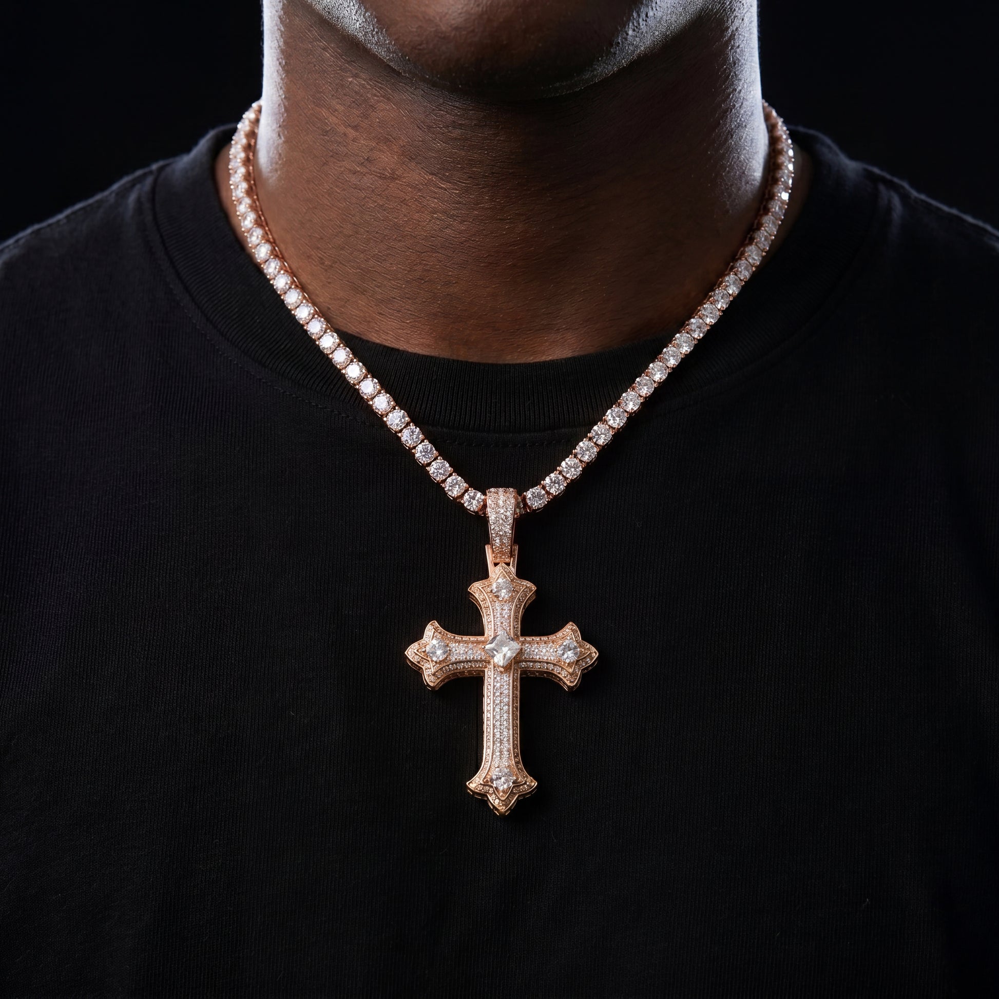 Colored Gem Iced Cross Pendant - Different Drips