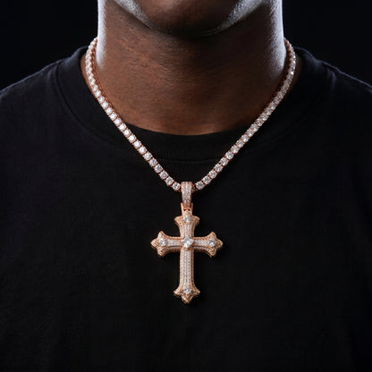Colored Gem Iced Cross Pendant - Different Drips