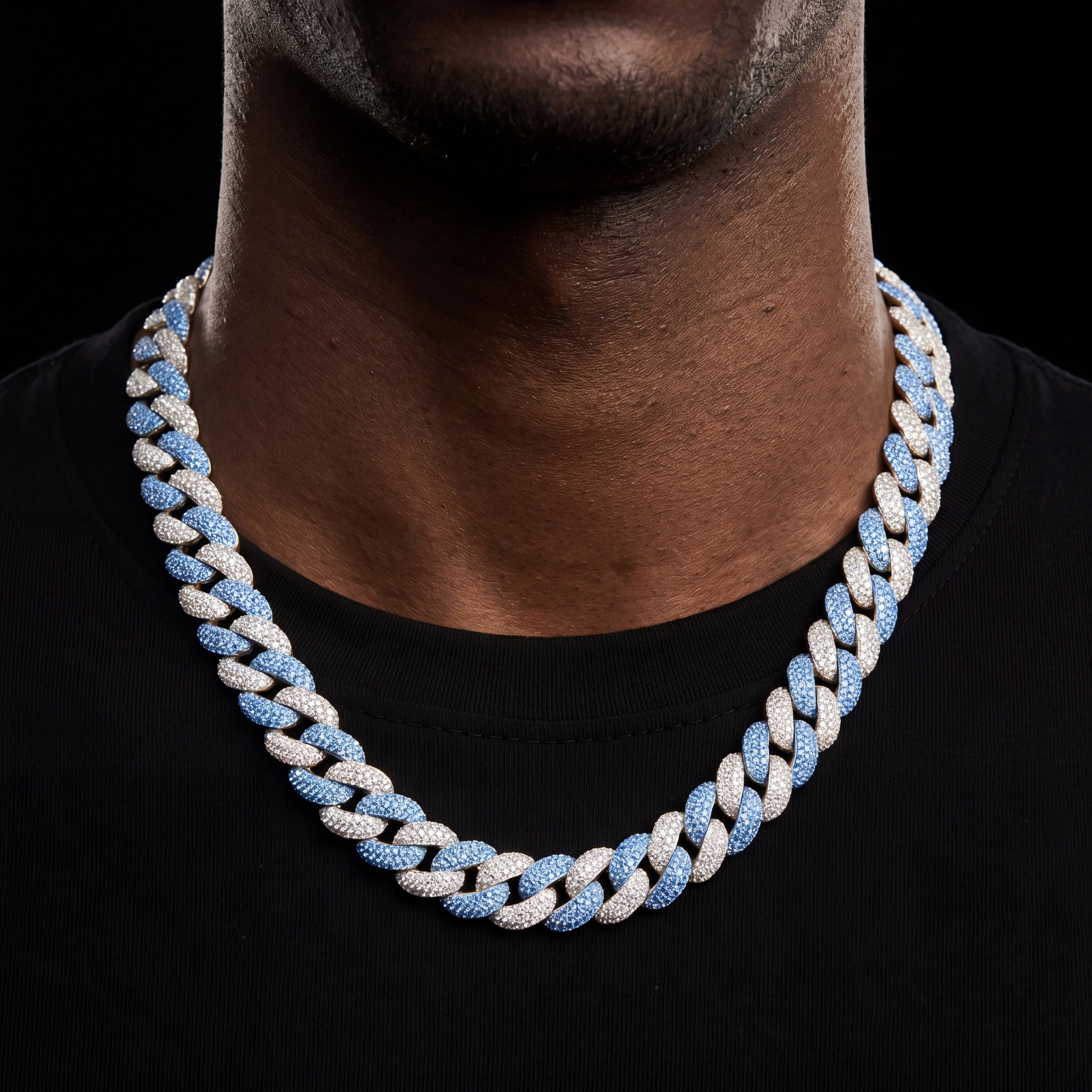 14mm White & Blue Miami Cuban Link Chain - Different Drips