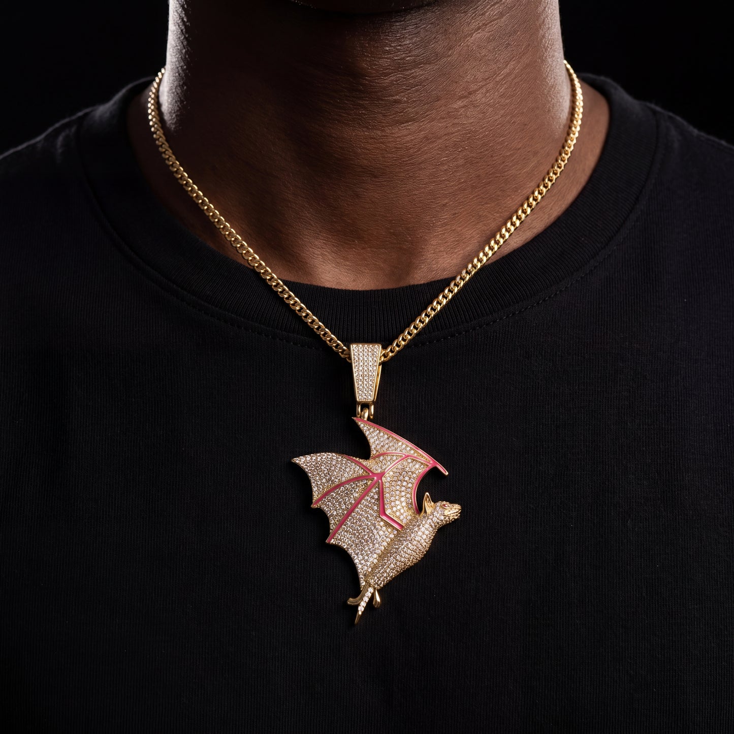 Iced Out Glow In The Dark Bat Pendant - Different Drips