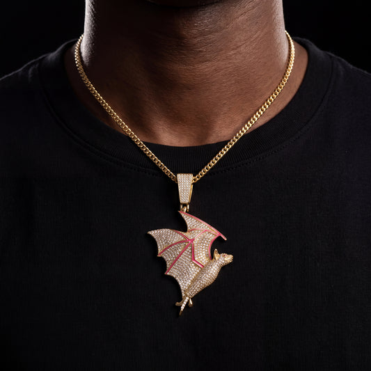 Iced Out Glow In The Dark Bat Pendant - Different Drips