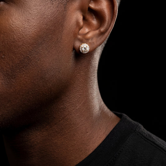 S925 Gold Round Cut Halo Stud Earrings - Different Drips