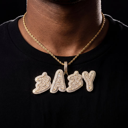 Iced Out Baguette Bubble Letter Custom Name Pendant - Different Drips