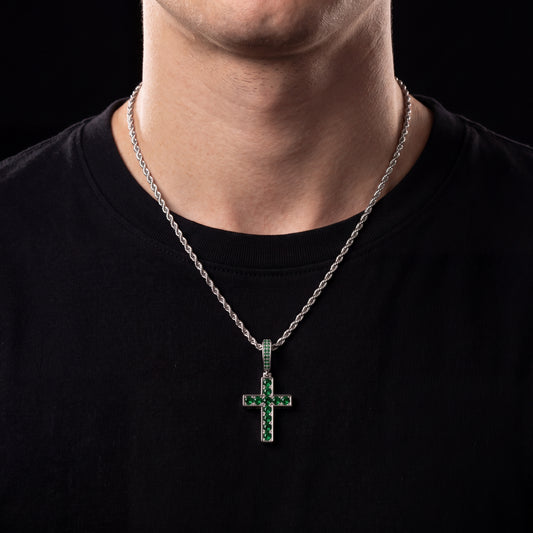 Iced Out Double Sided Emerald Cross Pendant - Different Drips