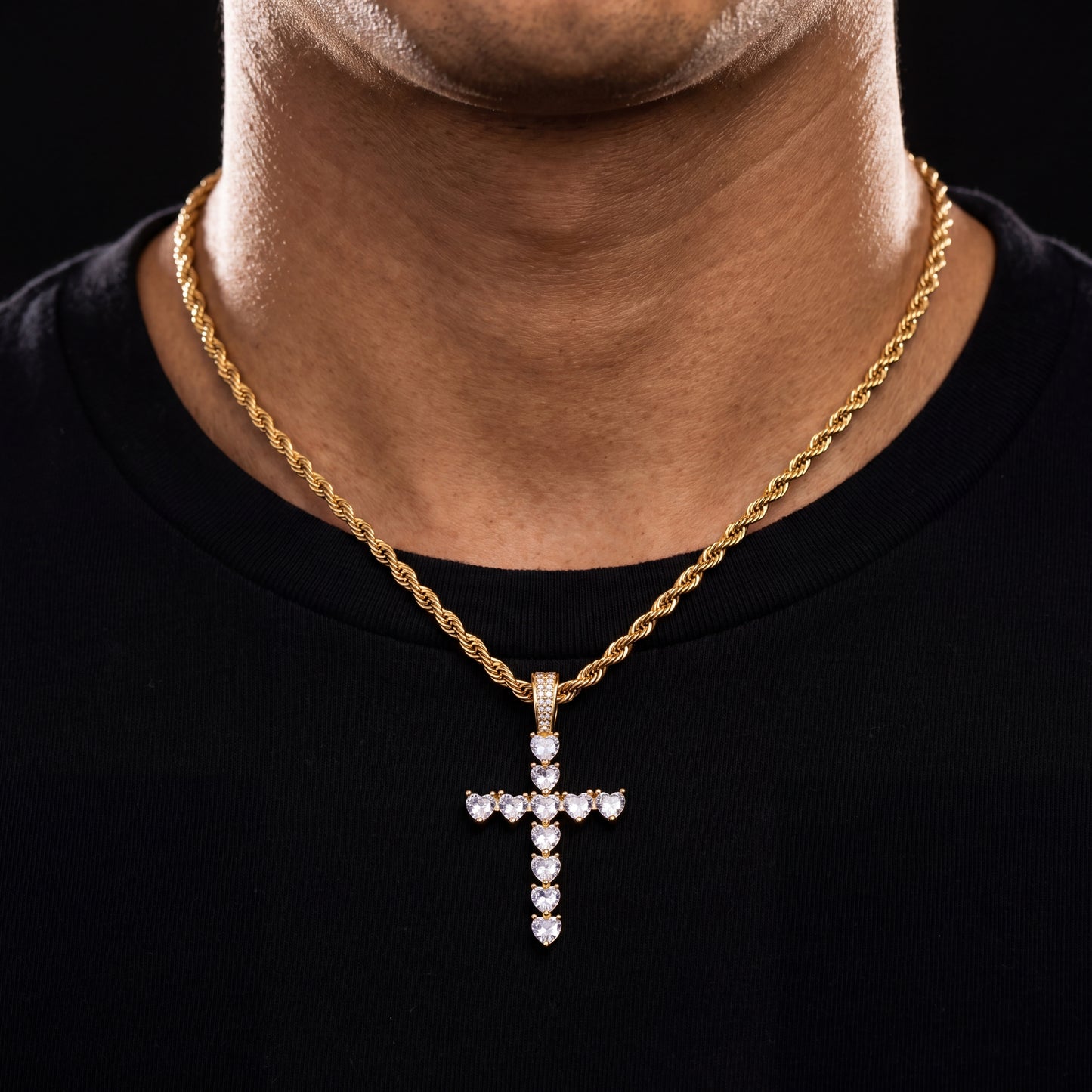 Iced Out Heart Shape Cross Pendant - Different Drips