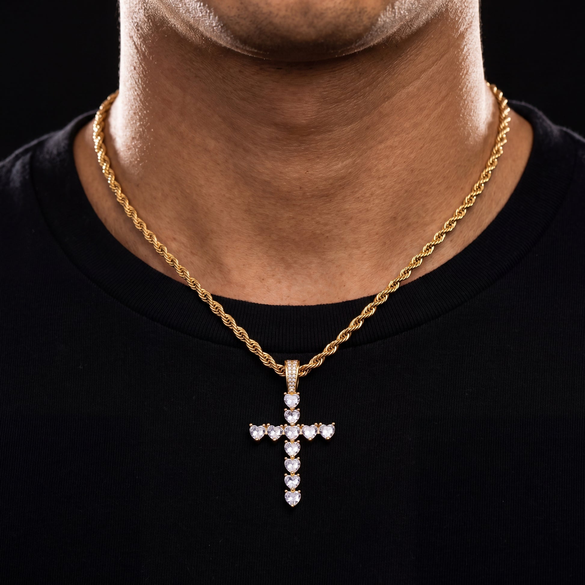 Iced Out Heart Shape Cross Pendant - Different Drips