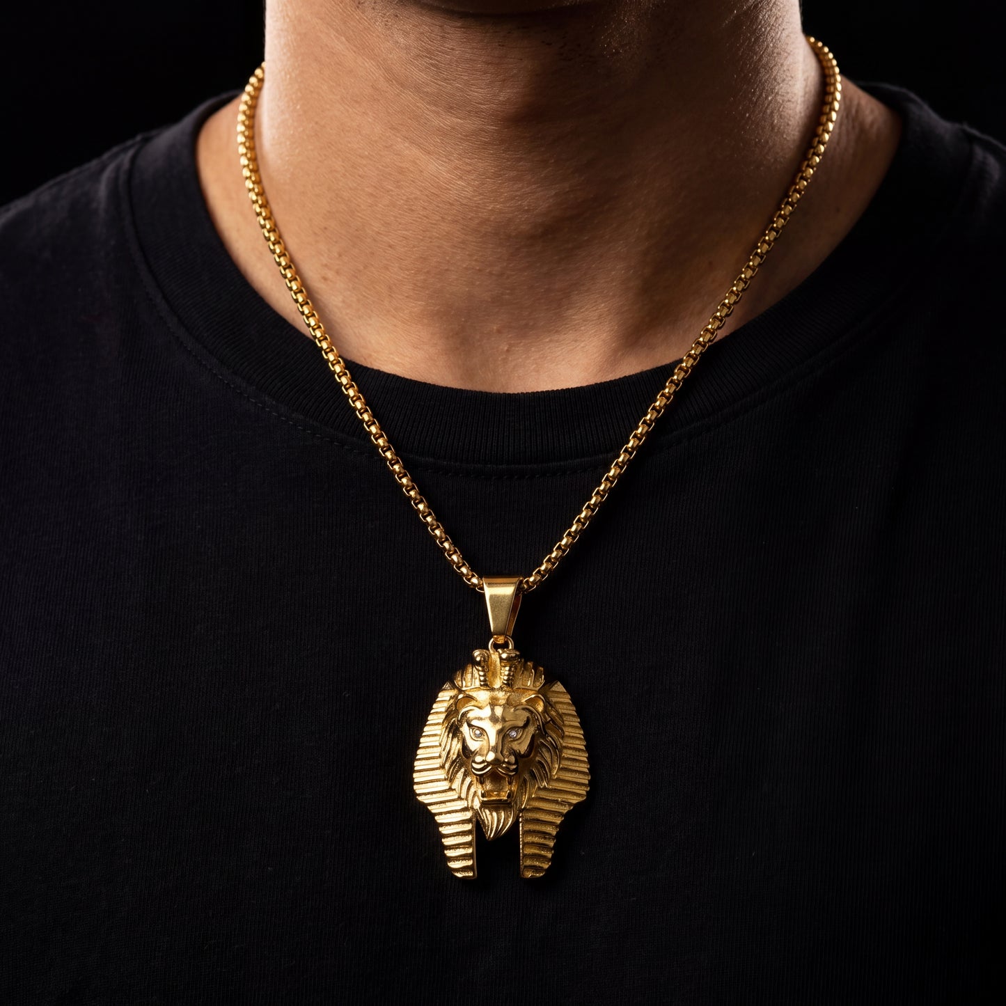 18k Gold Plated Pharaoh Lion Head Pendant - Different Drips
