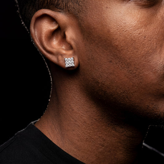 Iced Out Square Cluster Stud Earrings - Different Drips