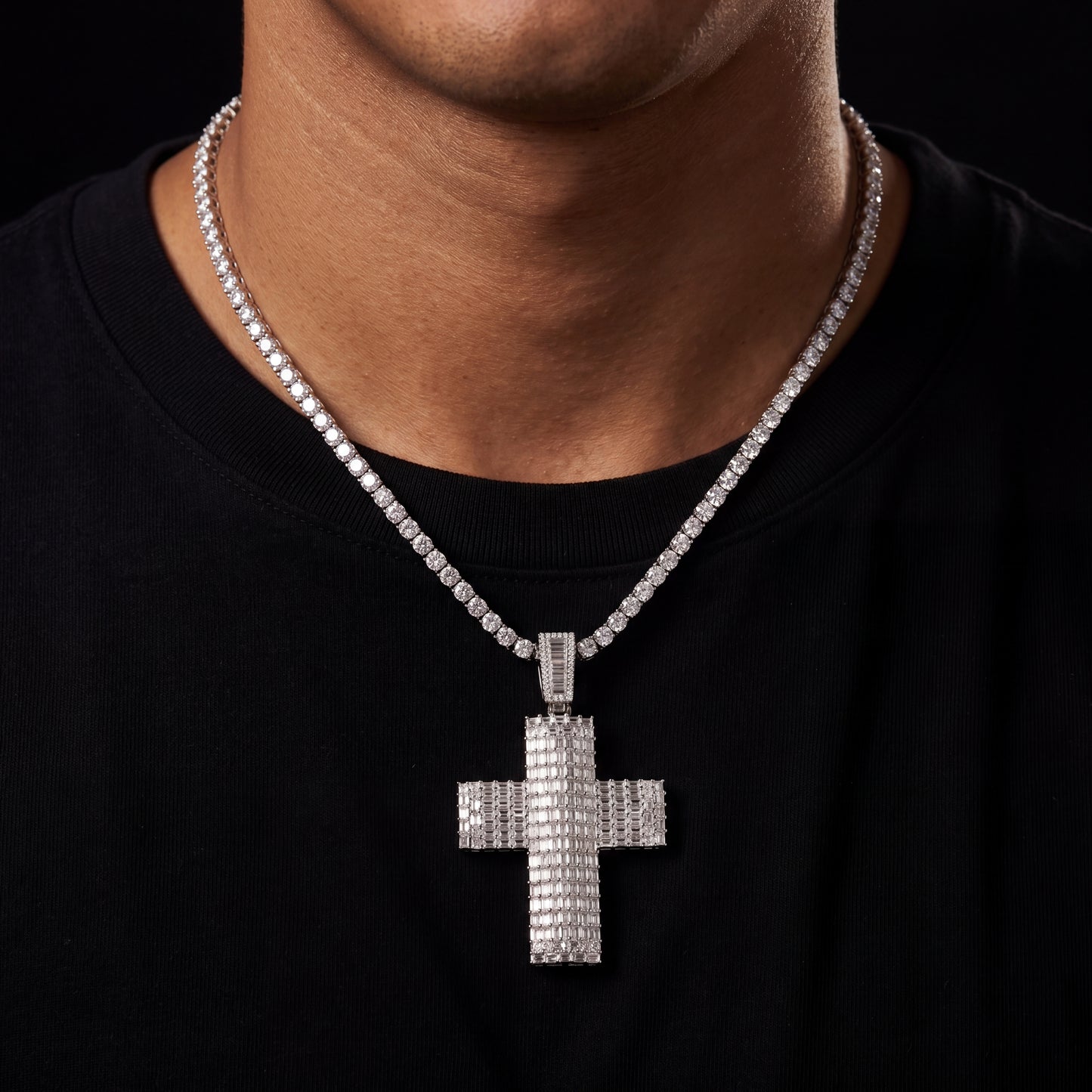 Iced Out Baguette Cross Pendant - Different Drips