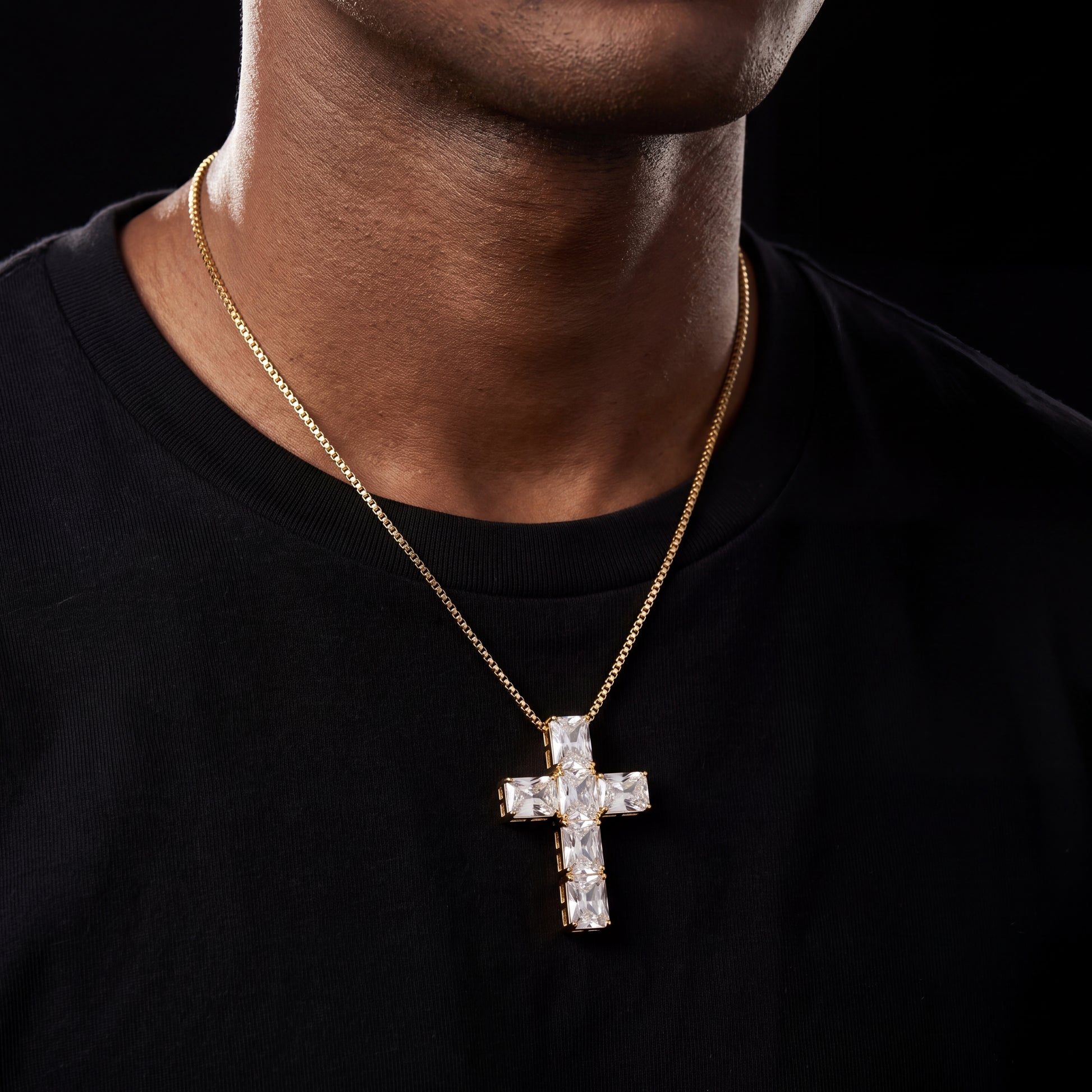 Emerald Cut Stone Cross Pendant - Different Drips