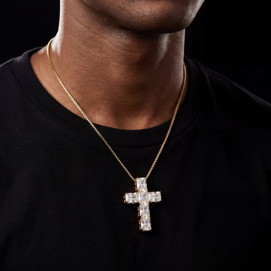 Emerald Cut Stone Cross Pendant - Different Drips