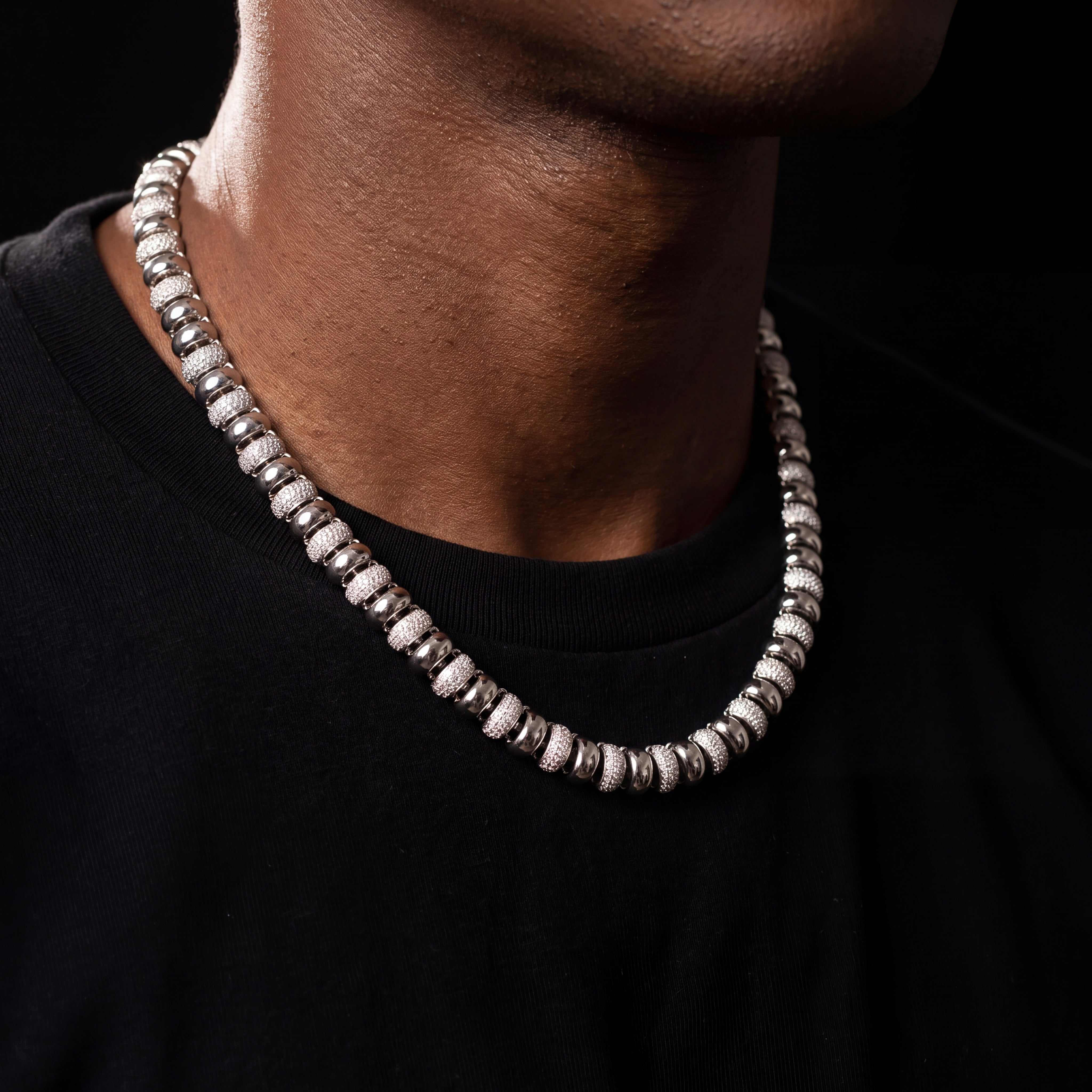Iced Out Polished Beaded Link Choker Chain