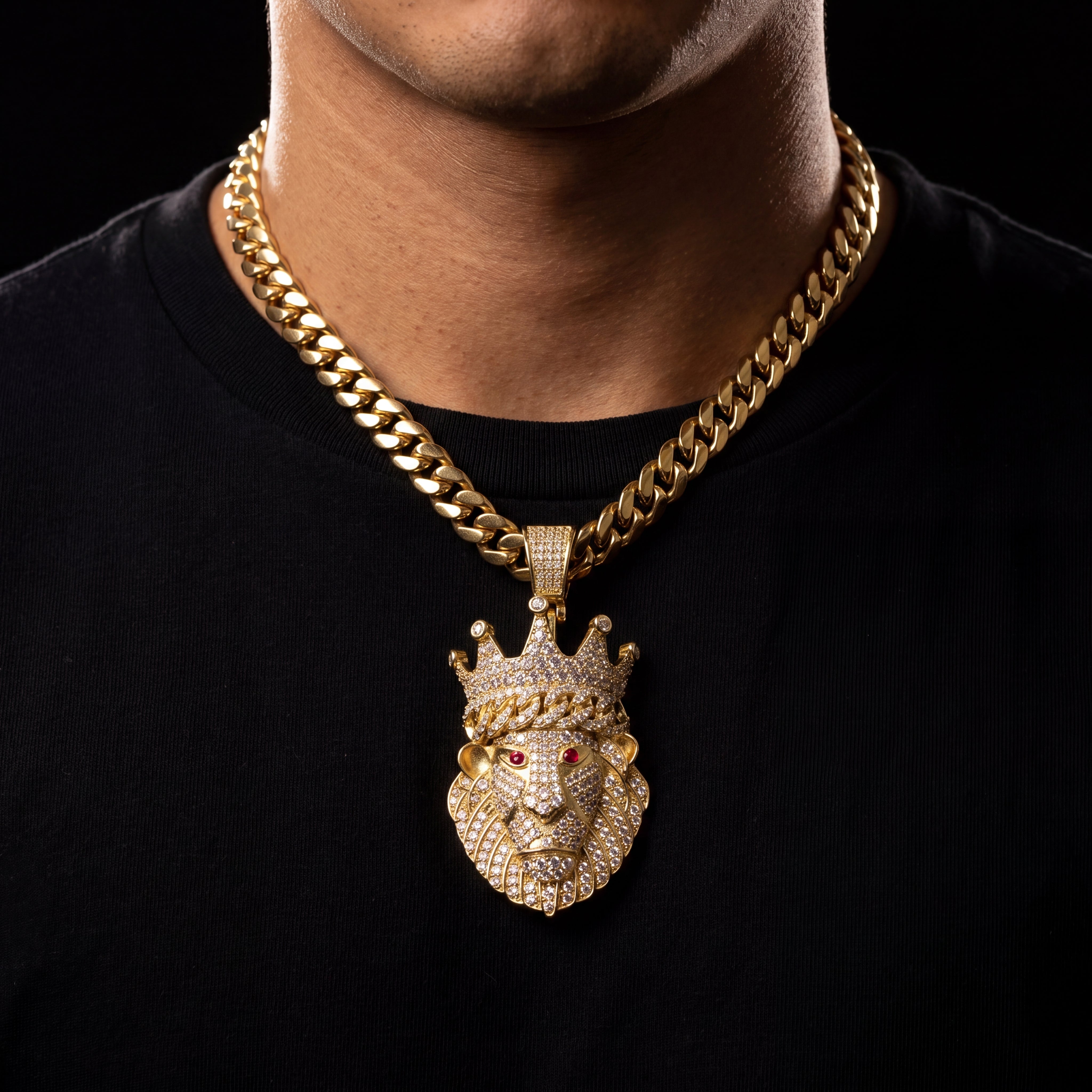 Iced Out Crown Lion Head Pendant