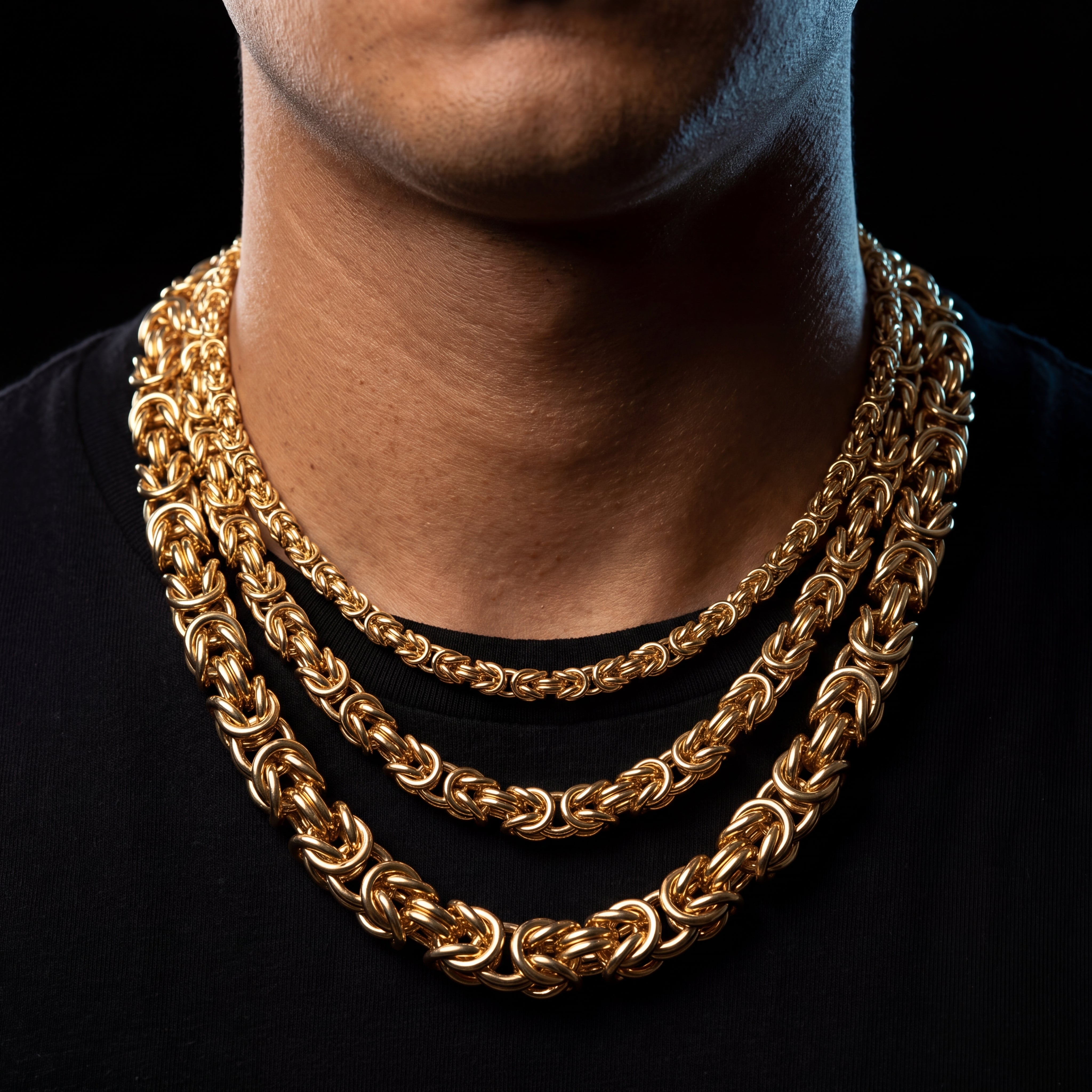 Solid 18k Gold Plated Byzantine Link Chain