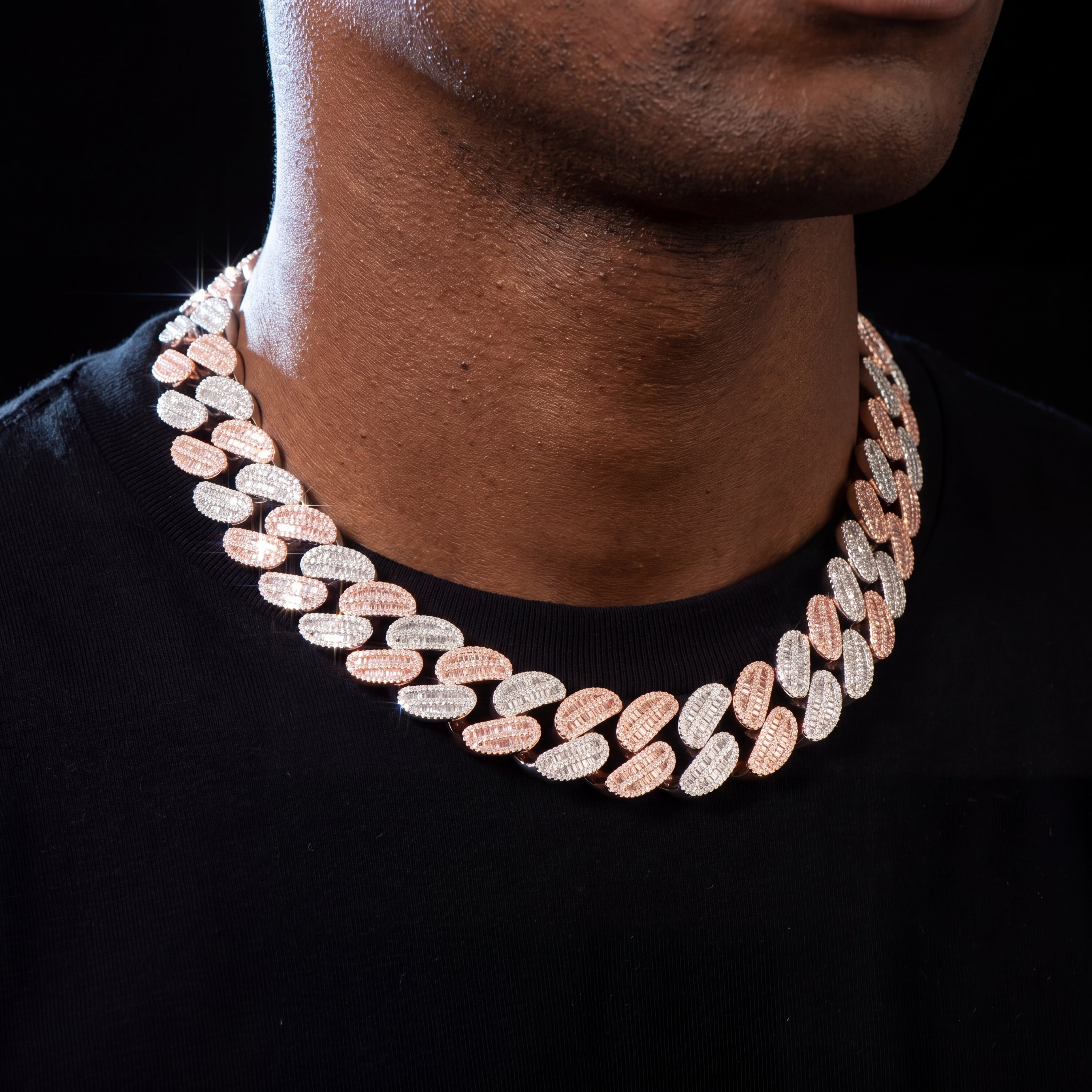 21mm Rose & White Gold Baguette Cuban Chain - Different Drips