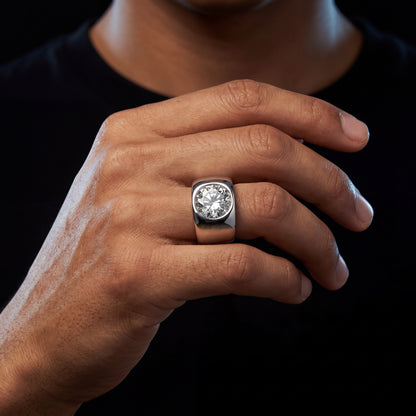 Round Cut Solitaire Wide Band Signet Ring - Different Drips
