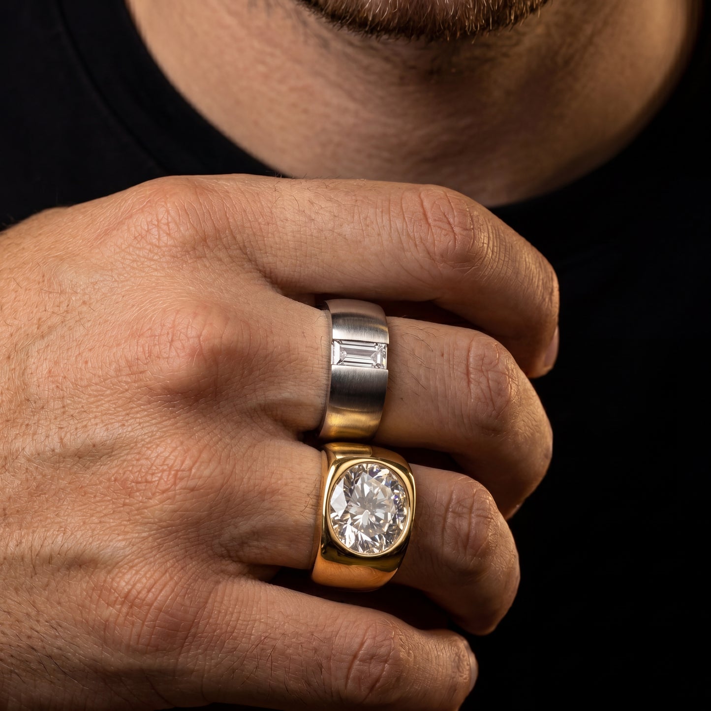 Round Cut Solitaire Wide Band Signet Ring - Different Drips