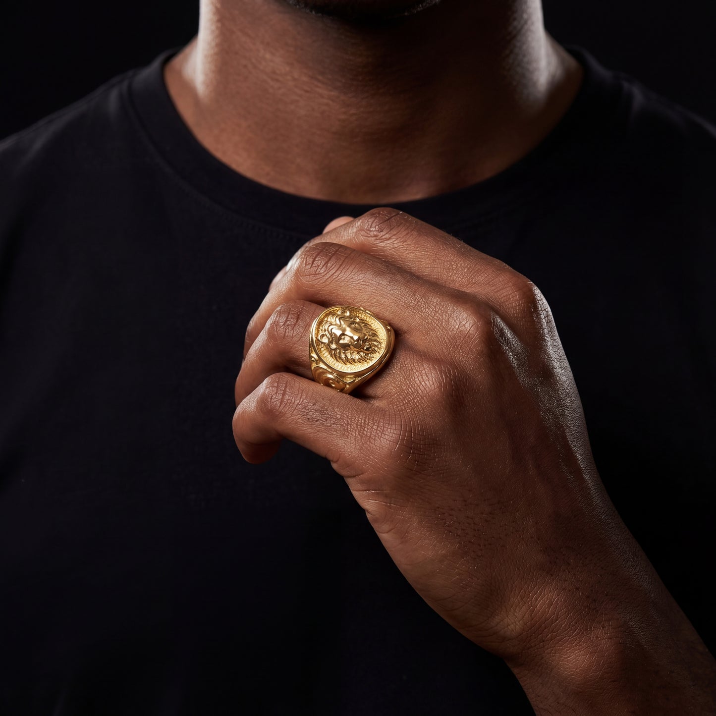 Gold Lion Head Signet Ring - Different Drips