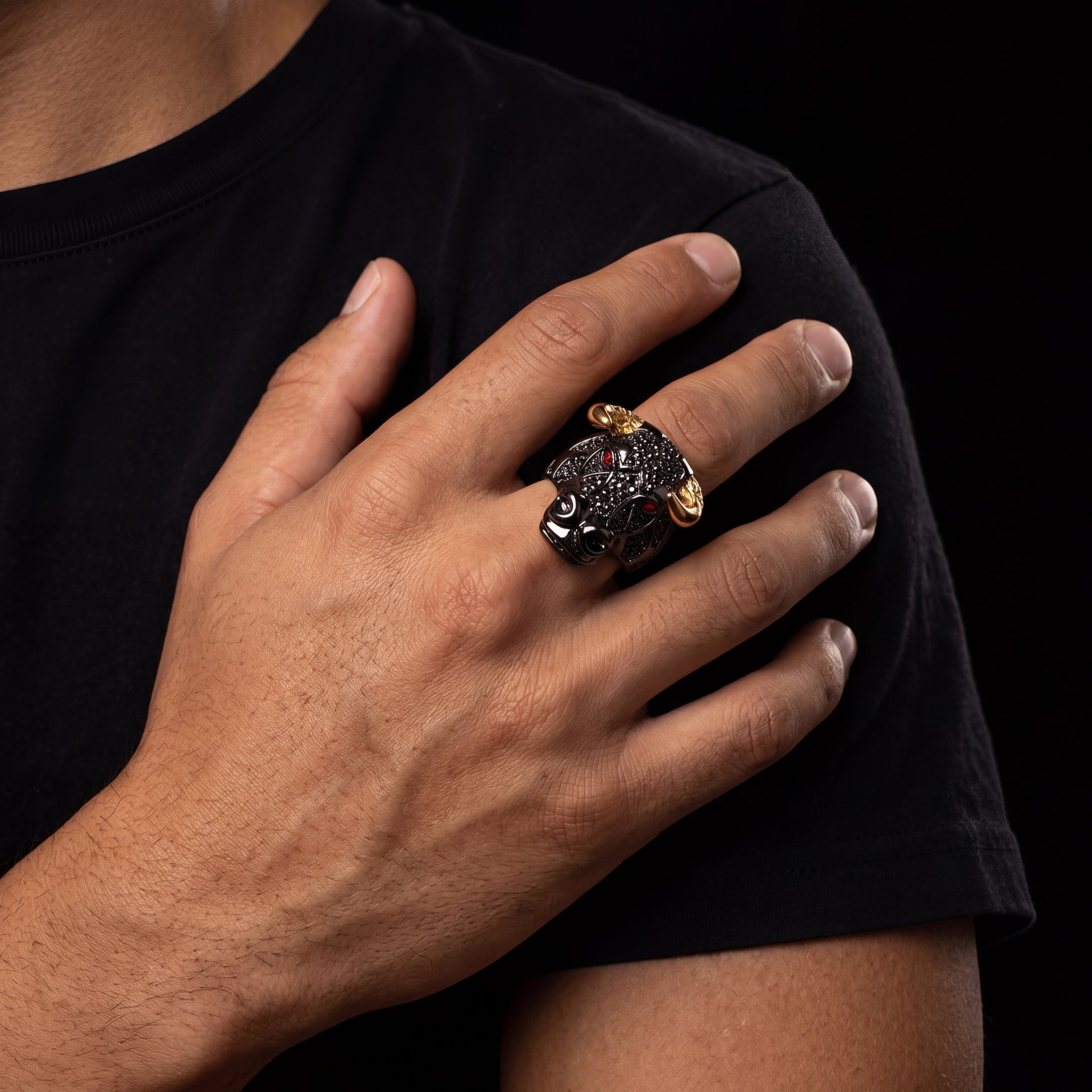 Black Pavé Bull Head Ring - Different Drips