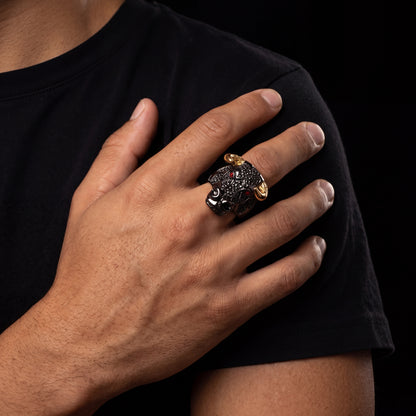 Black Pavé Bull Head Ring - Different Drips