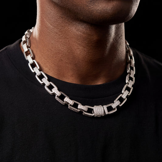 11mm Iced Out Box Chain in White Gold - Different Drips