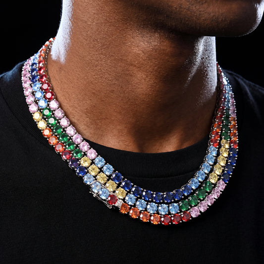 4mm Multi Color Round Cut Tennis Chain - Different Drips