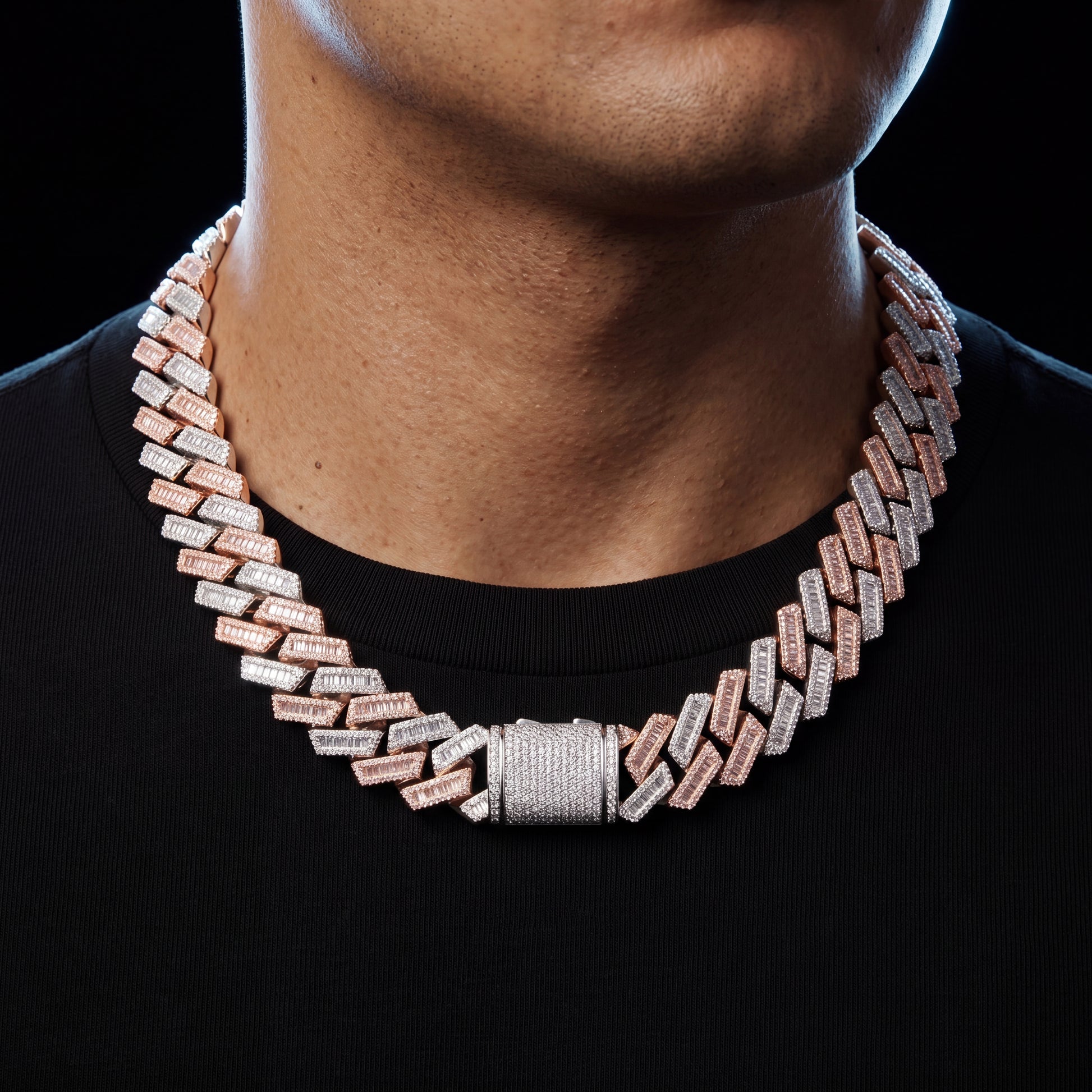 17mm Two Tone Baguette Prong Cuban Link Chain - Different Drips