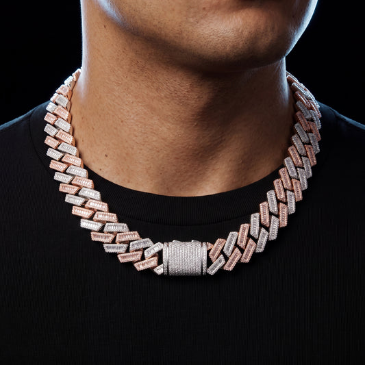 17mm Two Tone Baguette Prong Cuban Link Chain - Different Drips