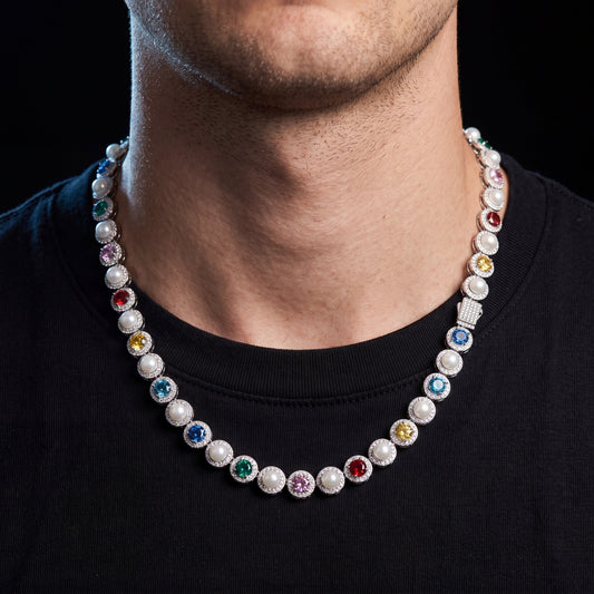 9mm S925 Multi Color Moissanite Pearl Chain - Different Drips