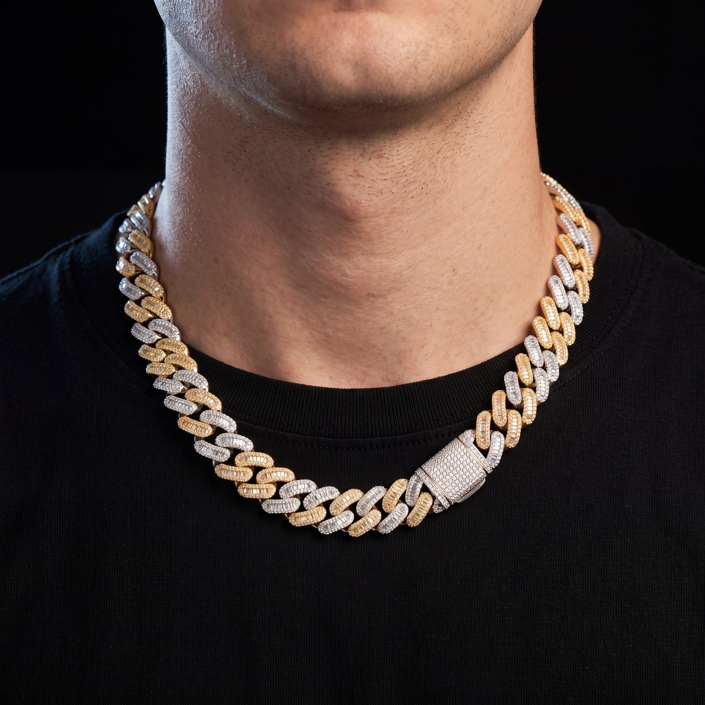 15mm Two-Tone Baguette Cuban Link Chain - Different Drips
