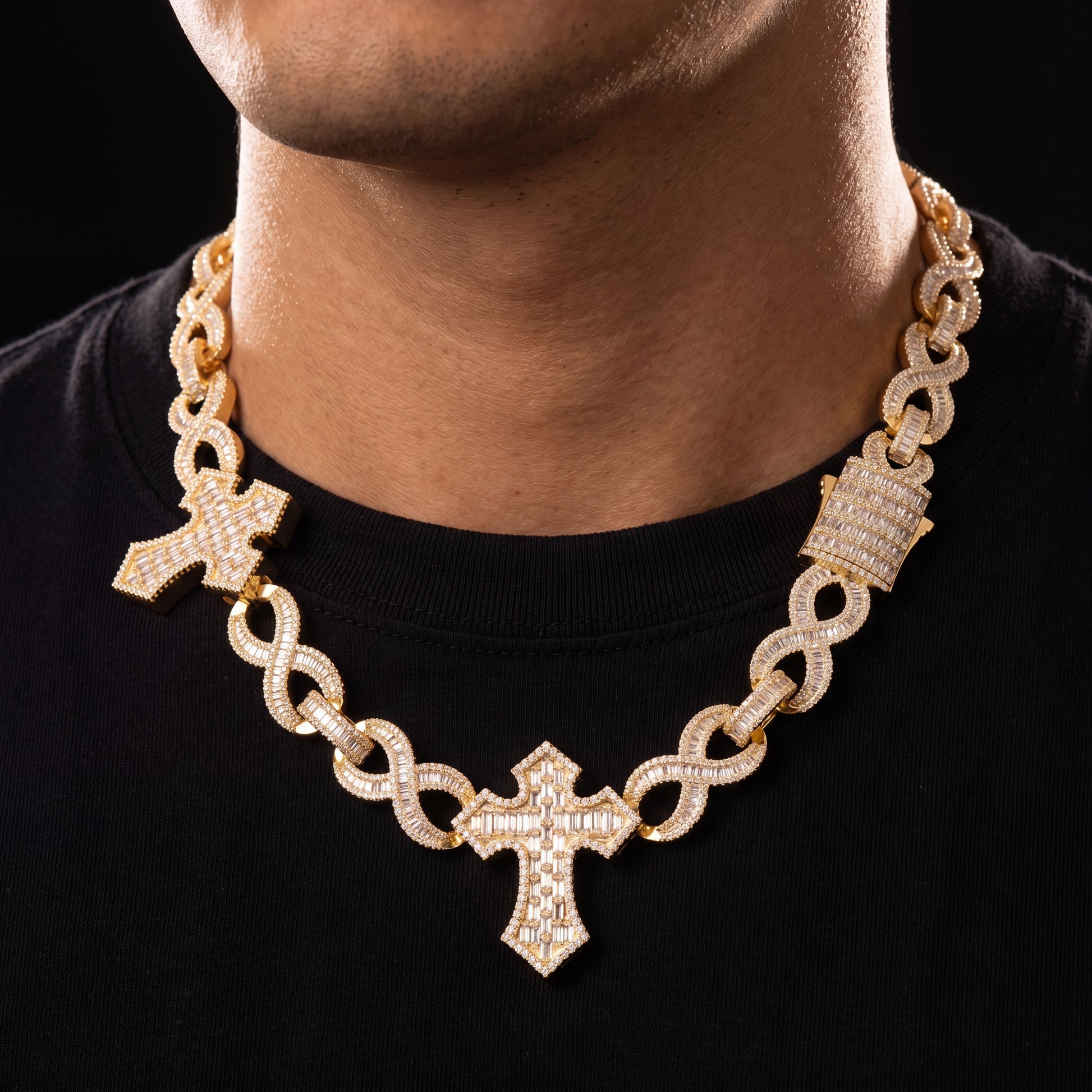 15mm Baguette Cross Stationed Infinity Link Chain - Different Drips