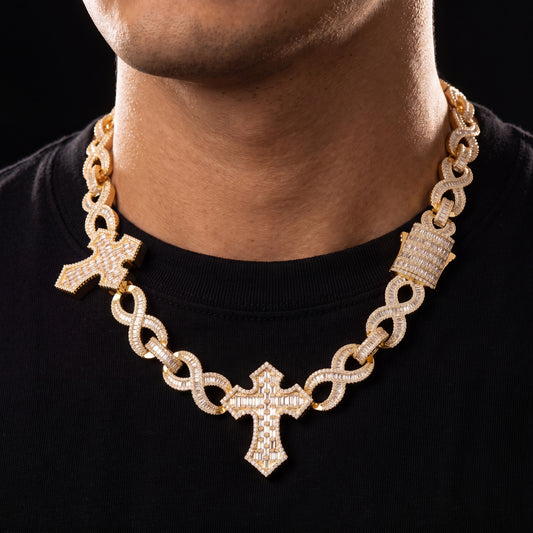 15mm Baguette Cross Stationed Infinity Link Chain - Different Drips
