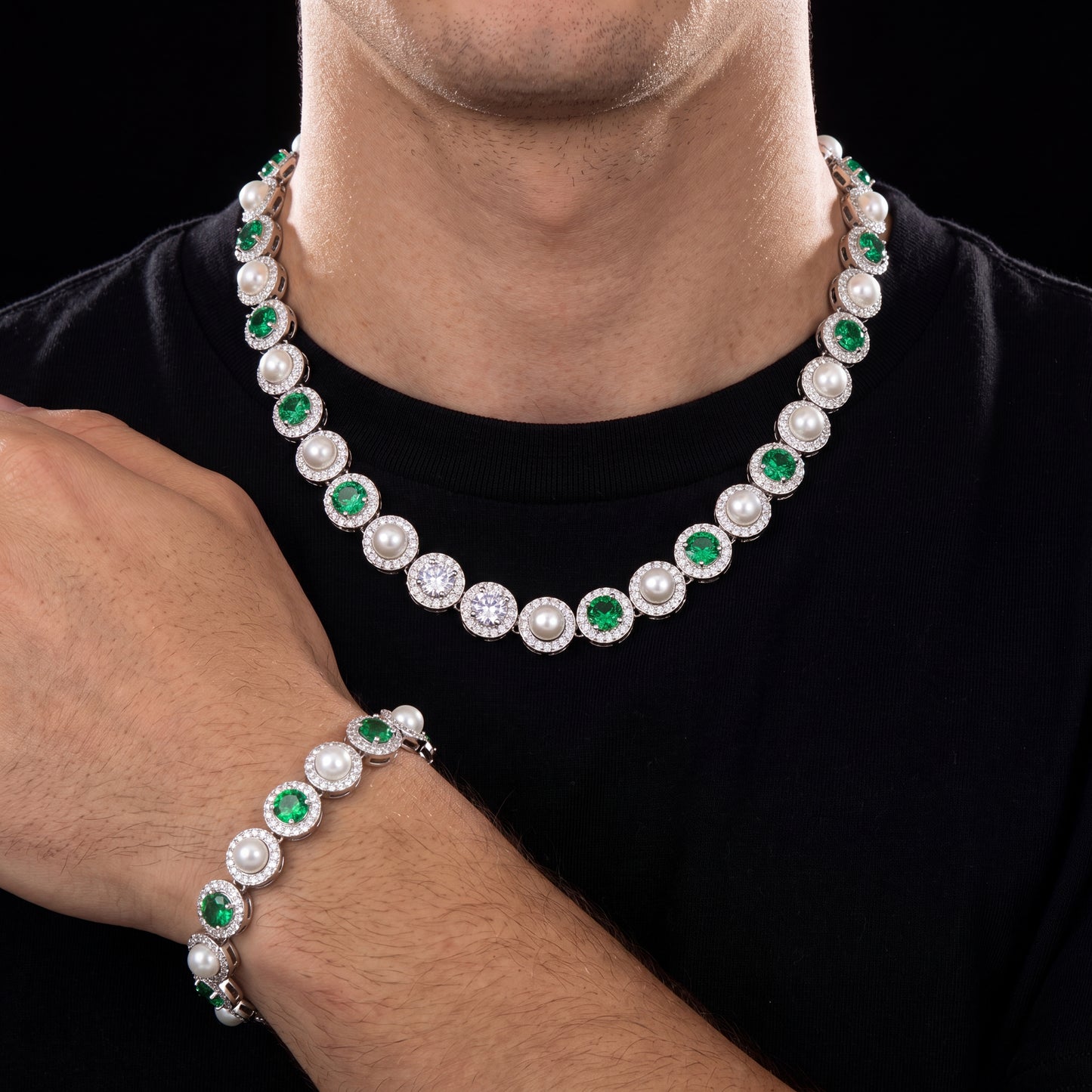 9mm S925 Green Moissanite Pearl Chain - Different Drips