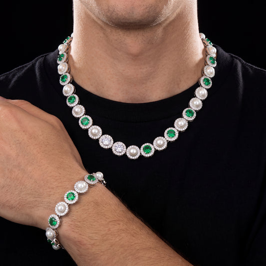 9mm S925 Green Moissanite Pearl Chain - Different Drips