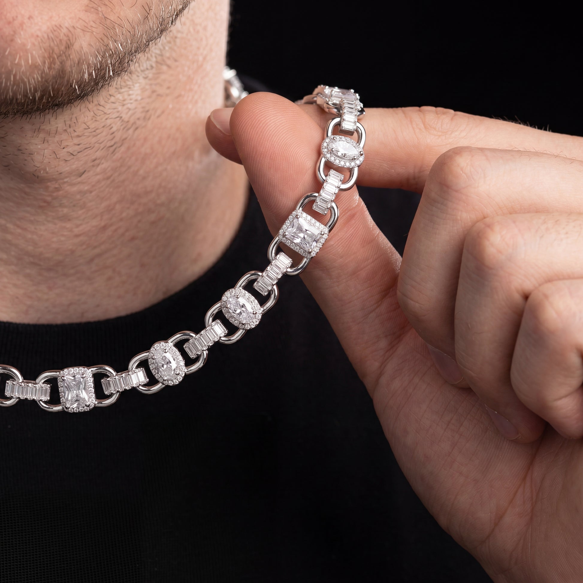 10mm S925 Moissanite Gem Stationed Ring Link Chain - Different Drips
