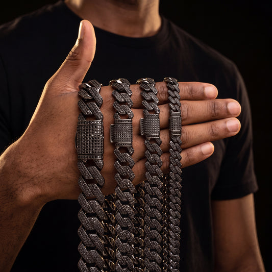Black Iced Out Prong Cuban Link Chain - Different Drips