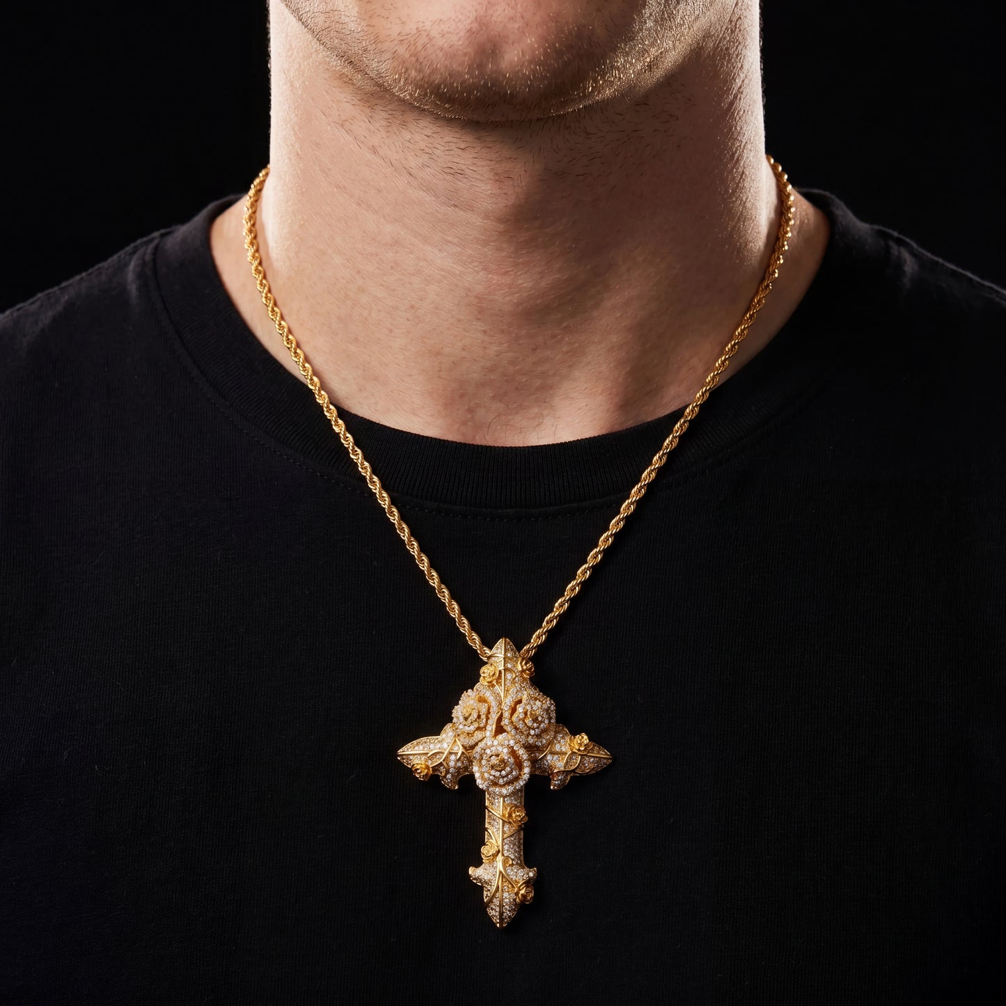 Iced Out Rose Cross Pendant - Different Drips