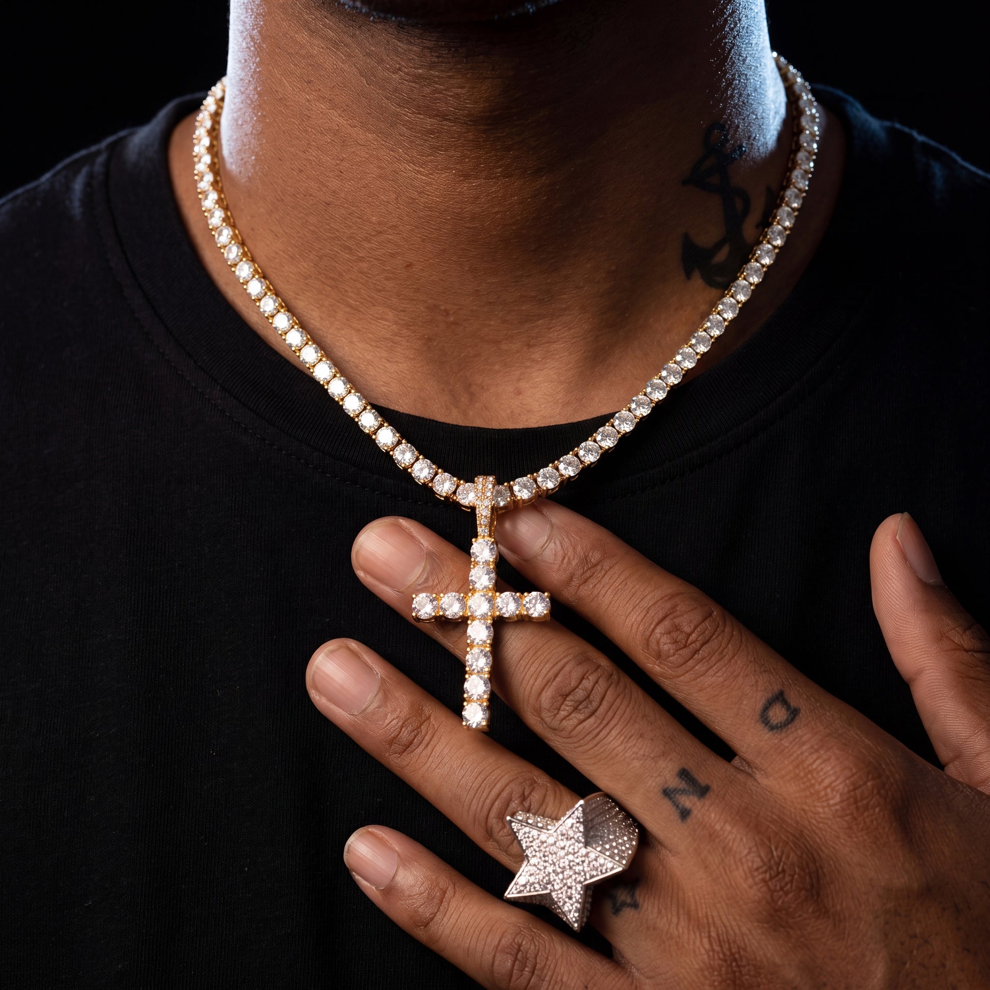 Iced Out Cross Tennis Pendant - Different Drips