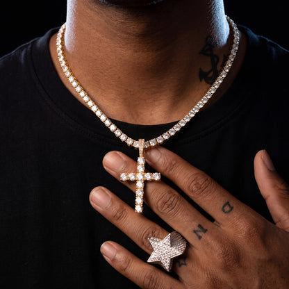 Iced Out Cross Tennis Pendant - Different Drips
