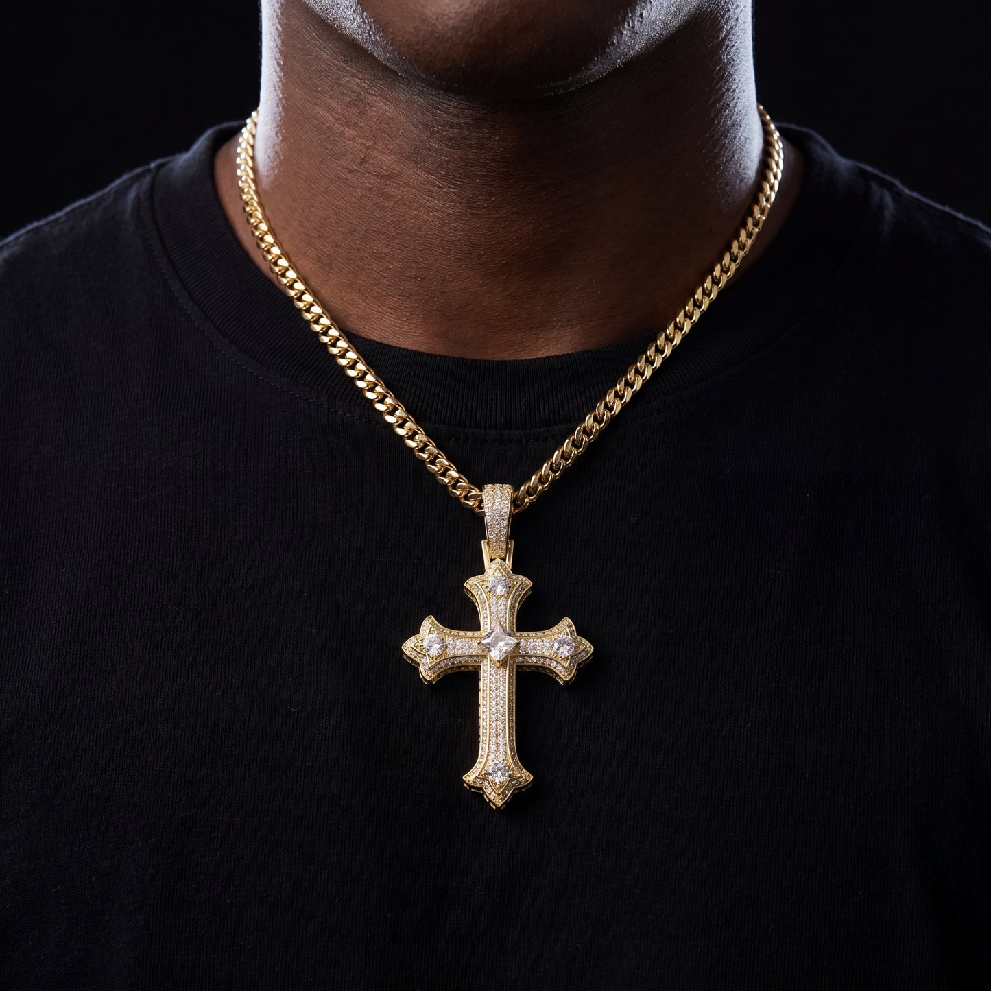 Colored Gem Iced Cross Pendant - Different Drips