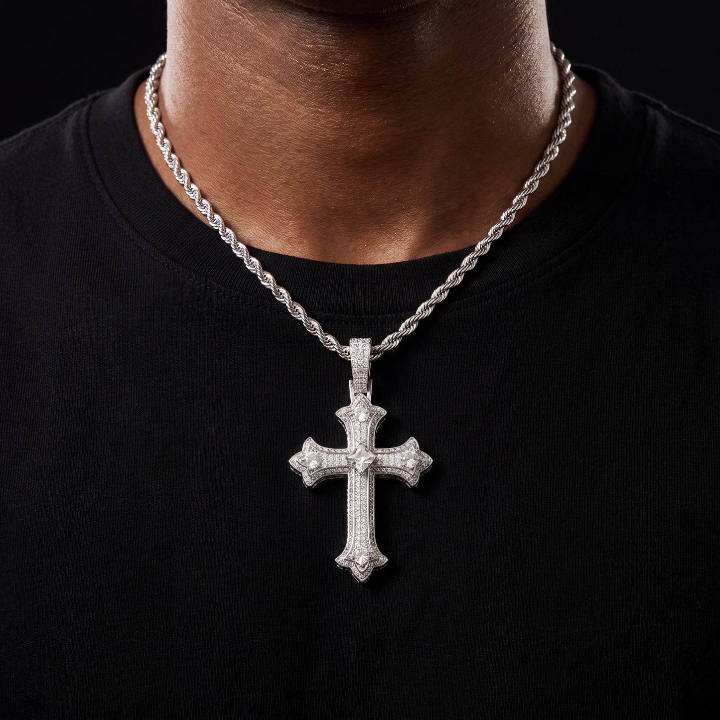 Colored Gem Iced Cross Pendant - Different Drips
